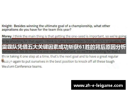 雷霆队凭借五大关键因素成功斩获61胜的背后原因分析